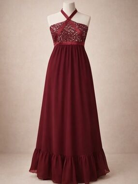 Altar'd State Burgundy Sequin Halter Maxi